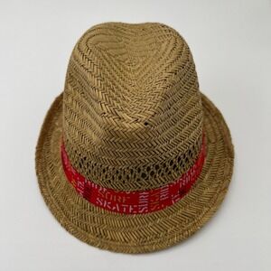 HYP New York Straw Fedora Hat Natural Tan Red‎ Surf Skate Ride Band New